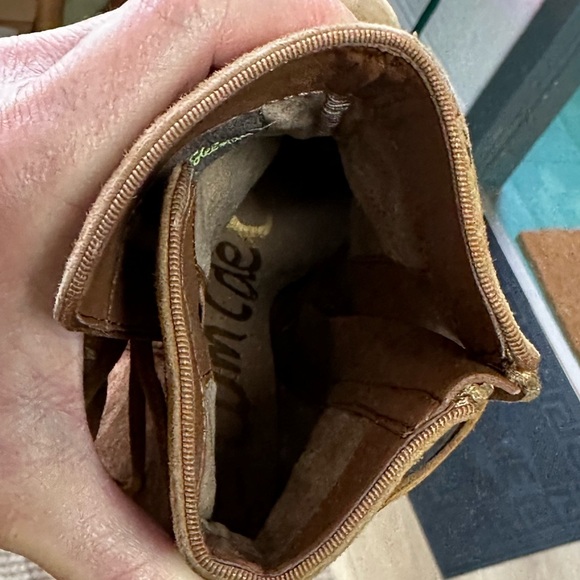 SAM EDELMAN Winnie Anthropologie Tan Suede Floral Embroidered Lace Ankle Boots 5 - Picture 7 of 8